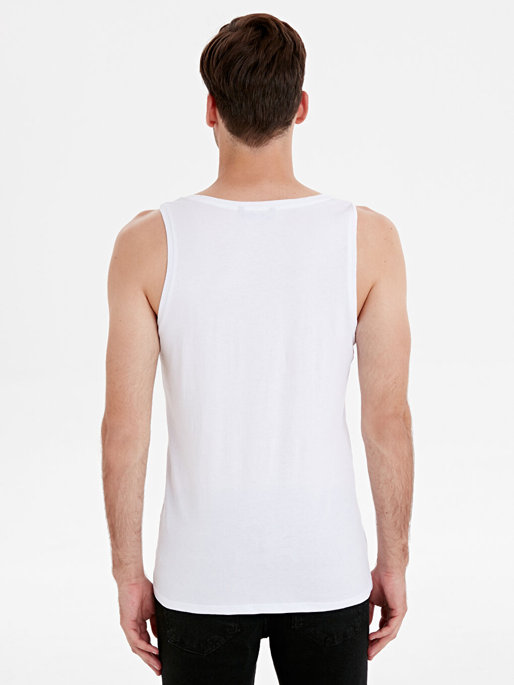 Beyaz Penye Erkek Kolsuz Tişört-2