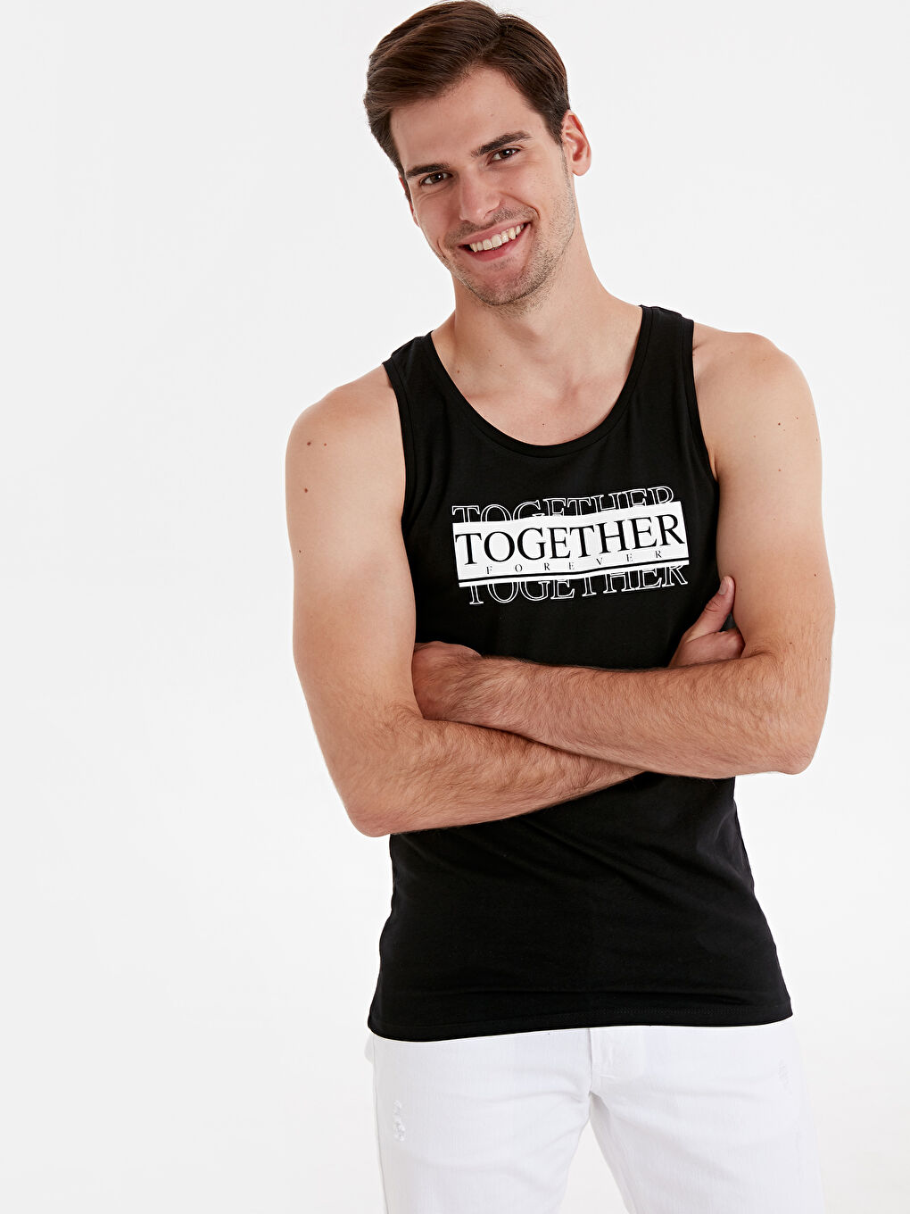 Siyah Penye Erkek Kolsuz Tişört