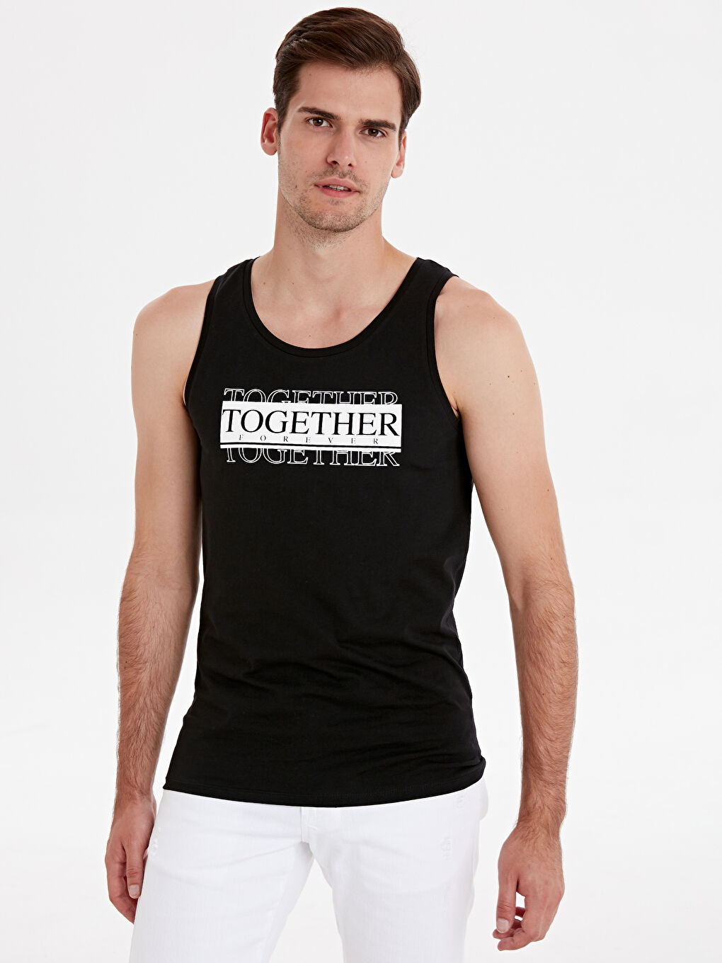 Siyah Penye Erkek Kolsuz Tişört-1