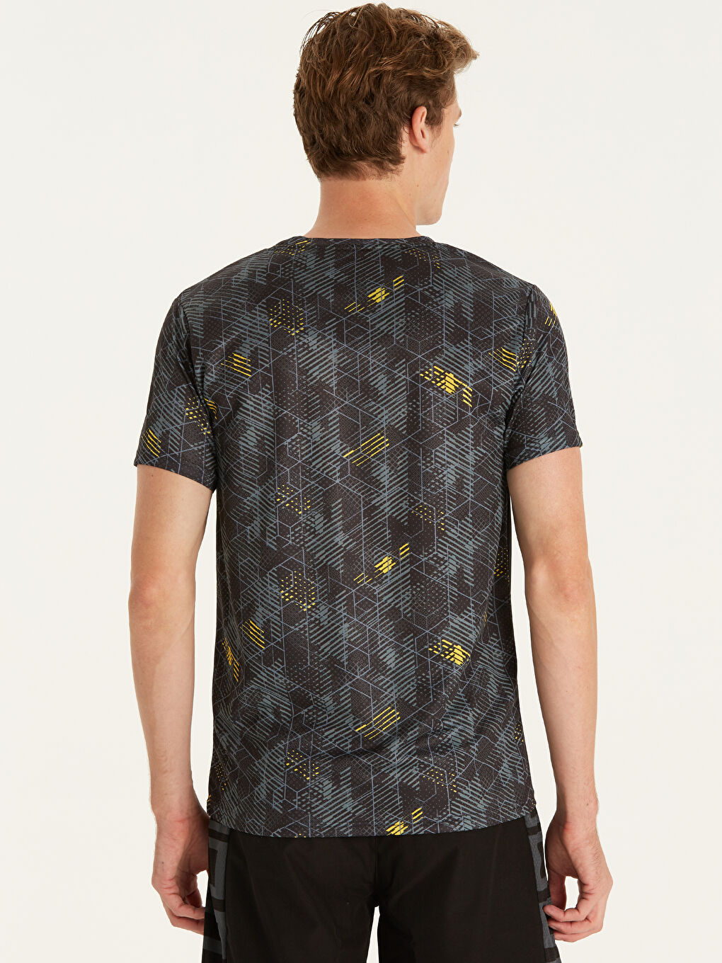 Siyah Bisiklet Yaka Kısa Kollu Erkek Tişört-1