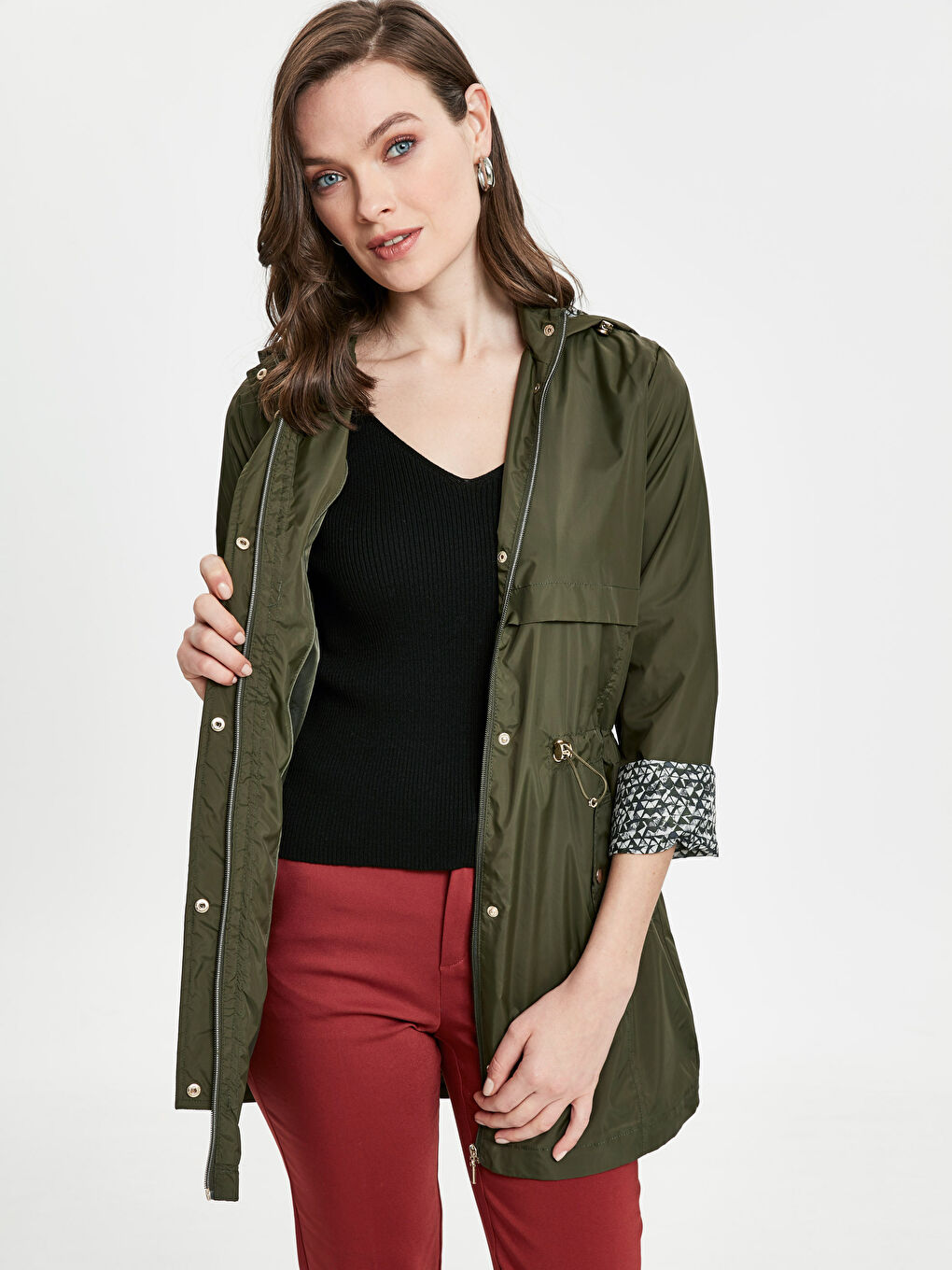 معطف المطار كاكي نساء-1