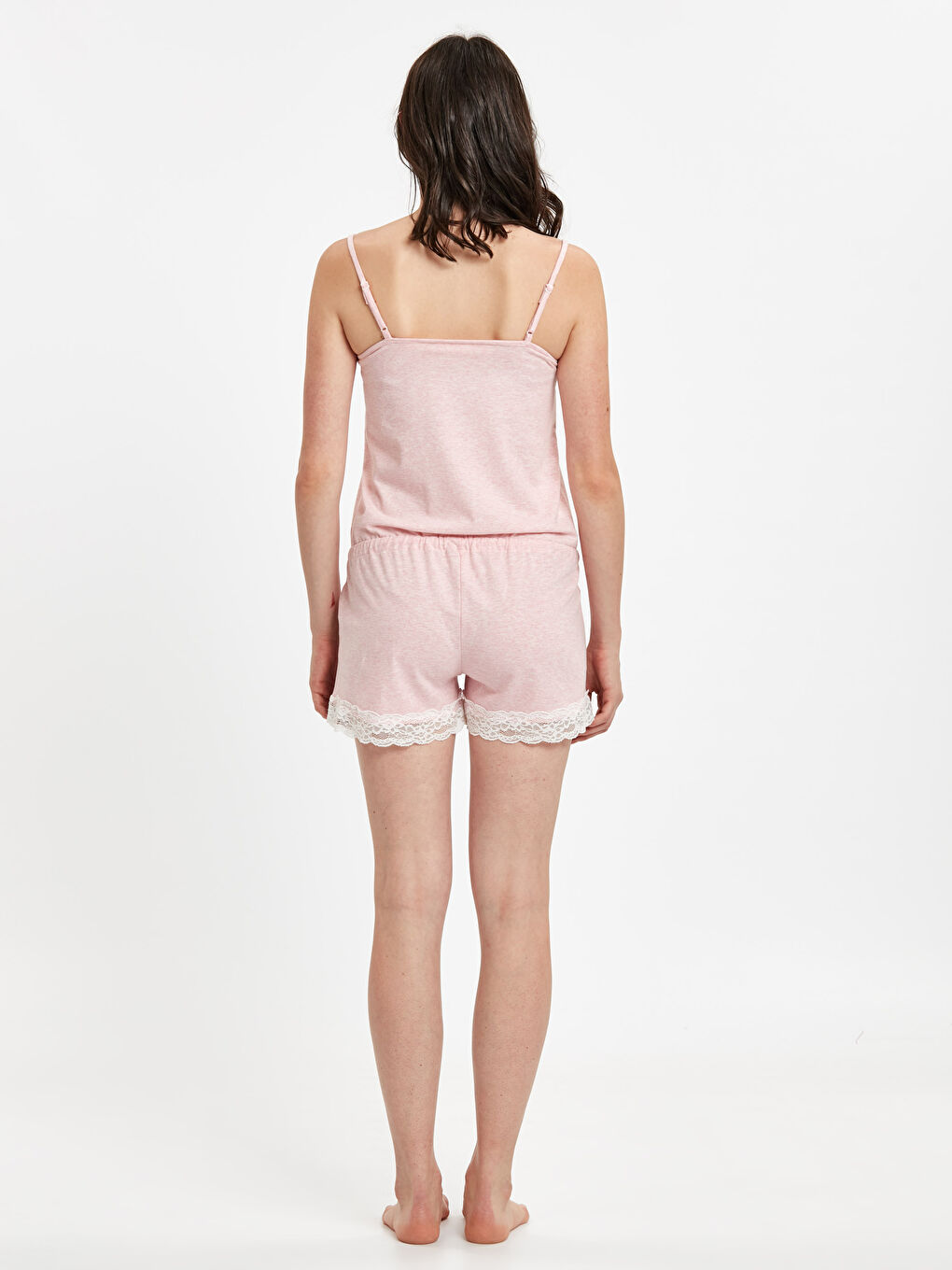 Pembe Dantel Detaylı Kadın Tulum-1