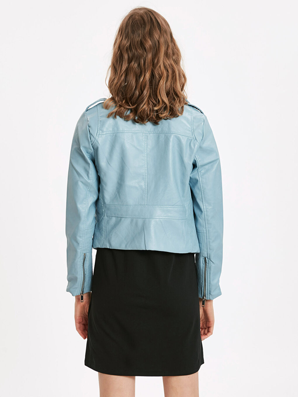 Mavi Deri Görünümlü Mont-2