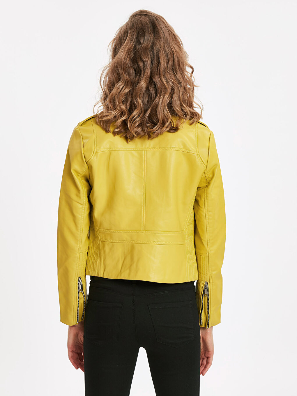 Frau GELB Mantel aus Kunstleder-2