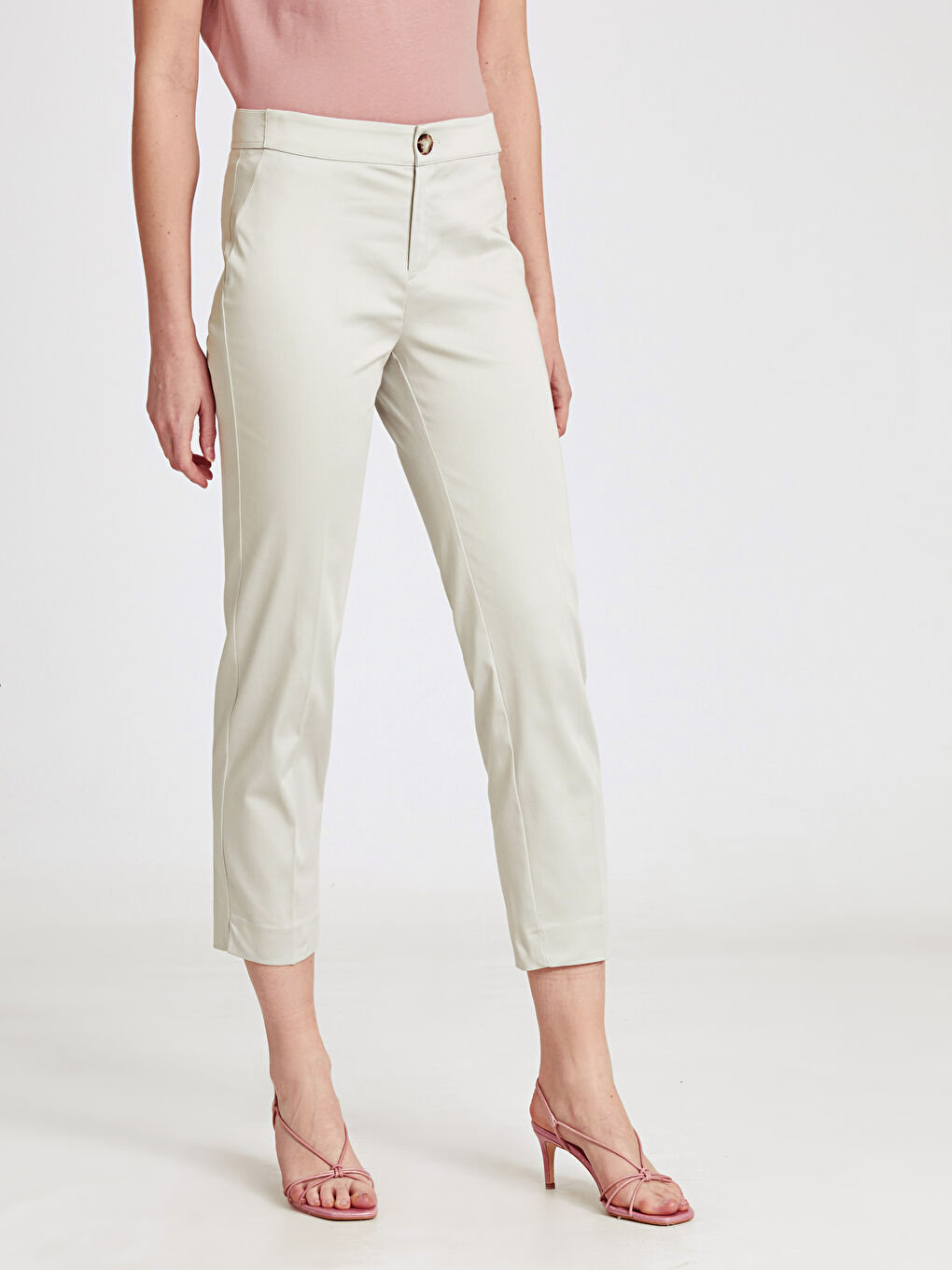 Gri Bilek Boy Kumaş Kadın Pantolon-1