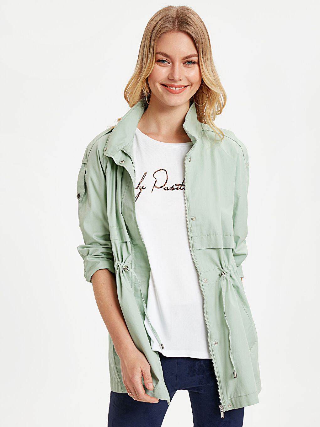 Woman GREEN Faux Leather Coat