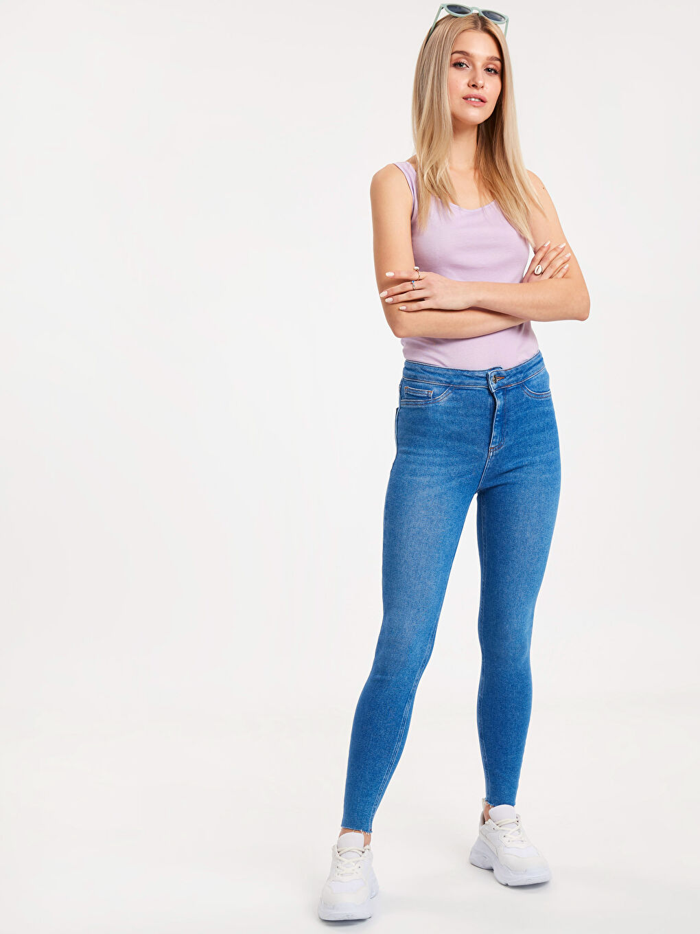 Lila U Yaka Düz Kolsuz Pamuklu Kadın Atlet-2