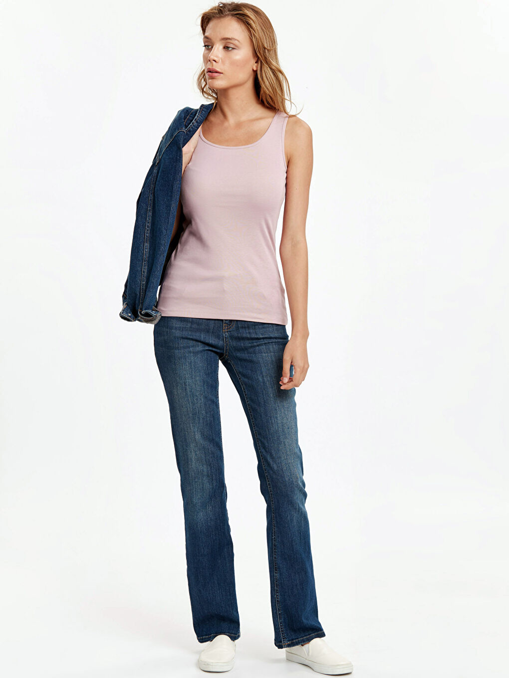 Lila U Yaka Düz Kolsuz Pamuklu Kadın Atlet-2