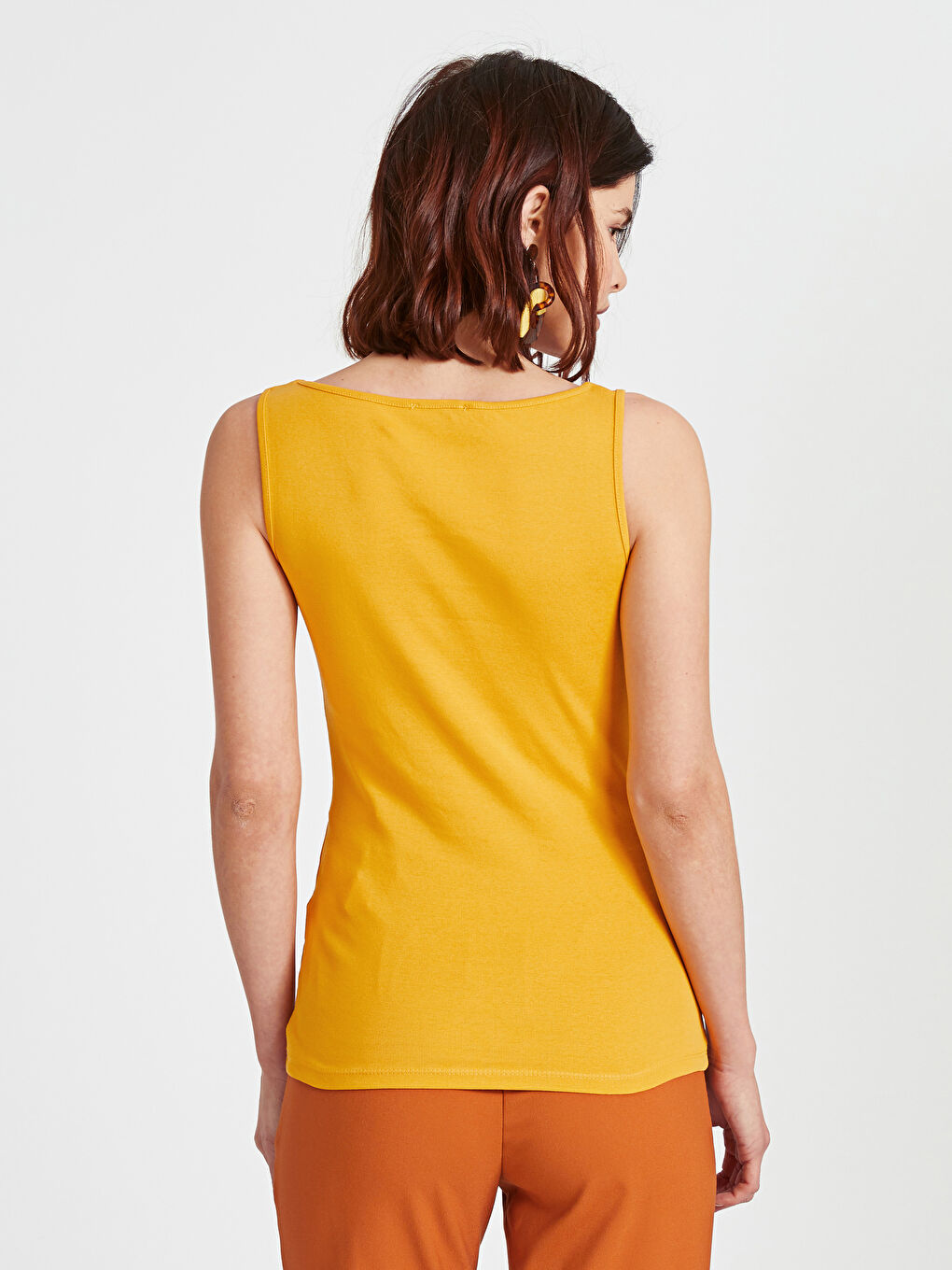 Sarı U Yaka Düz Kolsuz Pamuklu Kadın Atlet-2