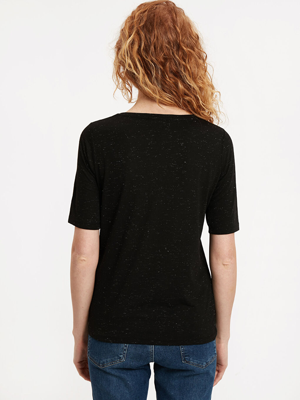 Футболка з круглим вирізом горловини, звичайним кроєм, коротким рукавом, однотонна текстурована для жінок-1