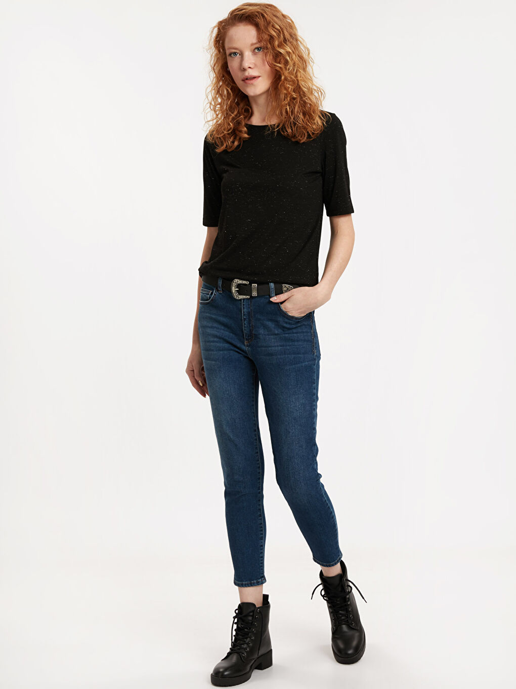 Футболка з круглим вирізом горловини, звичайним кроєм, коротким рукавом, однотонна текстурована для жінок-2