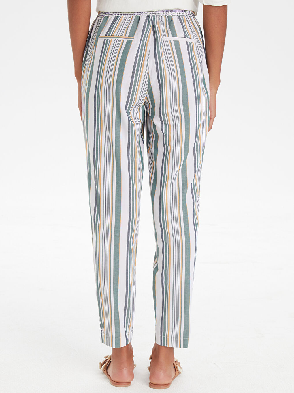Yeşil Çizgili Viskon Kadın Pantolon-2