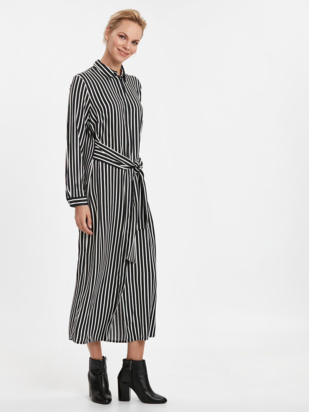 Siyah Uzun Kollu Kadın Gömlek Elbise