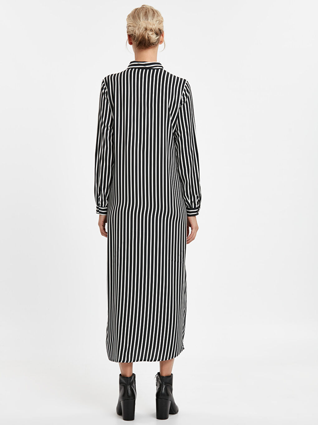 Siyah Uzun Kollu Kadın Gömlek Elbise-1