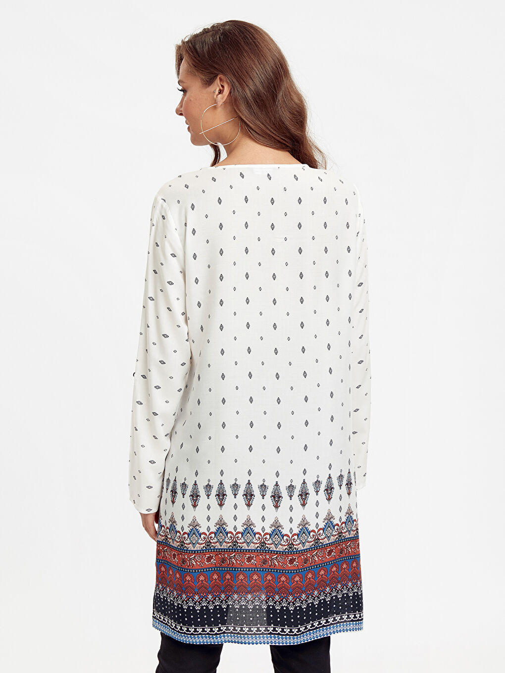 Ekru Baskılı Gömlek Tunik-1
