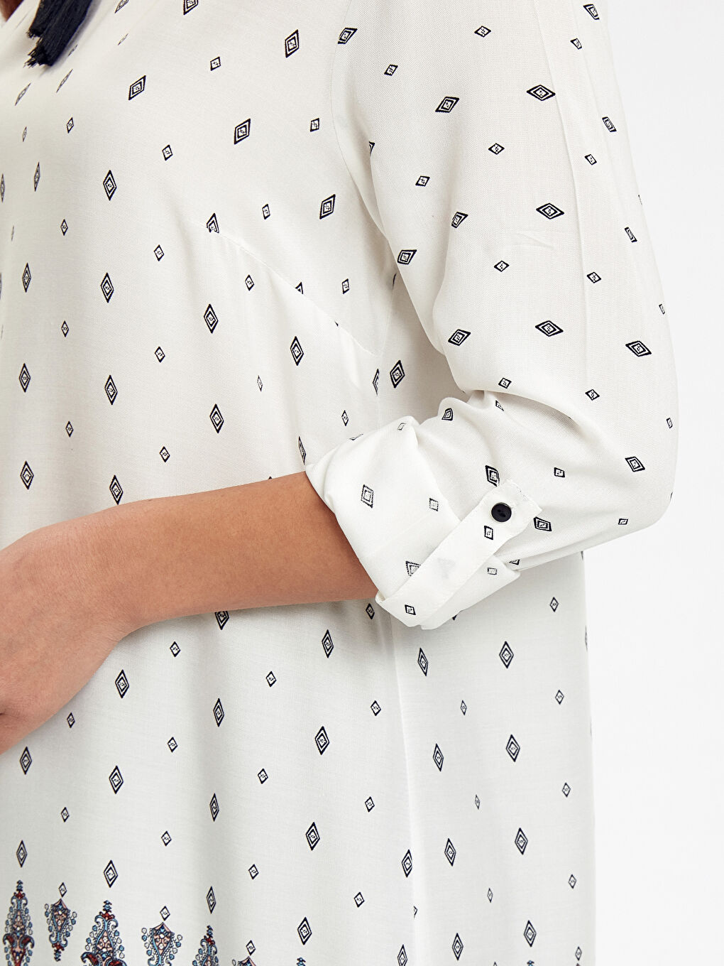 Ekru Baskılı Gömlek Tunik-3