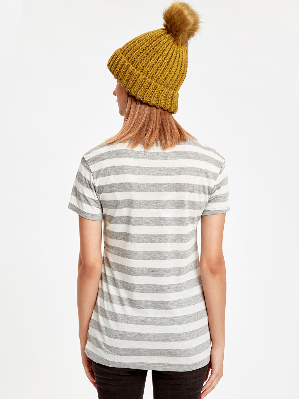 T-shirt à manches courtes rayé à encolure en V pour femmes-1