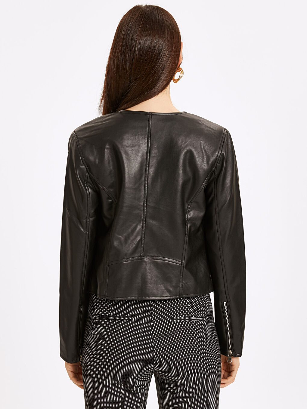 Yeni Siyah Deri Görünümlü Mont-2