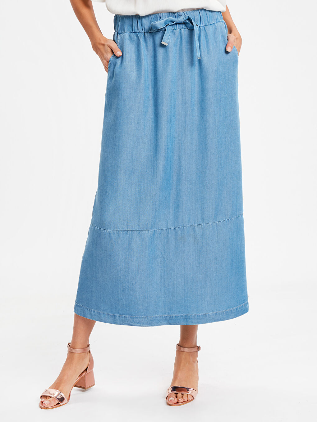 Bej Standart Fit Kadın Jean Etek-1