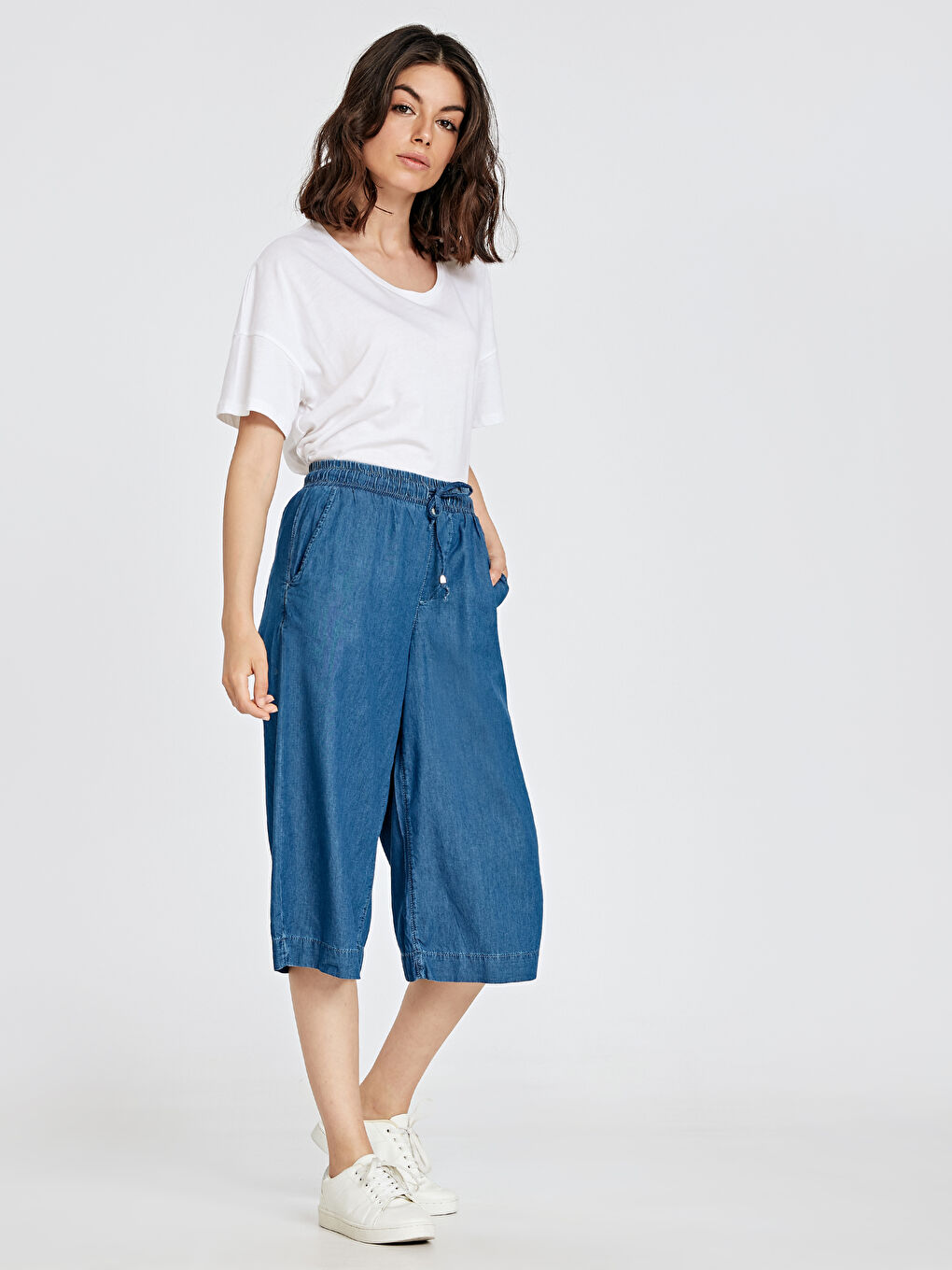 Mavi Beli Lastikli Jean Kapri-1