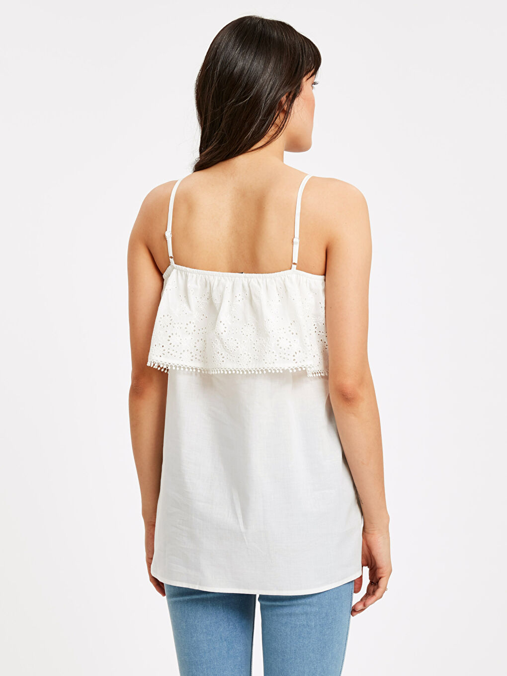 Ekru Kare Yaka Askılı Kadın Bluz-1