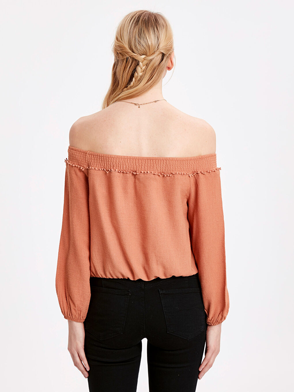 Boat Neck Long Sleeve Women's Blouse-1