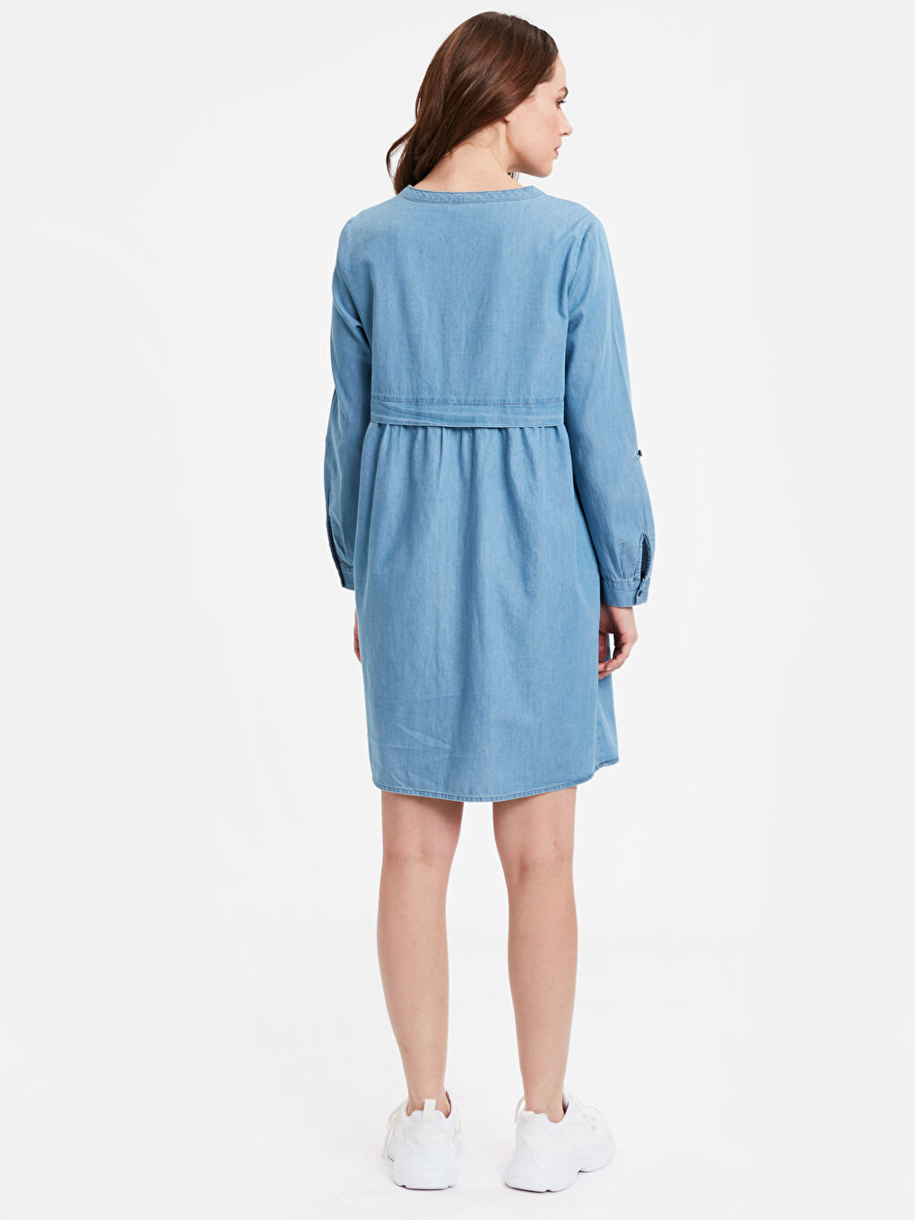 İndigo Hakim Yaka Kadın Jean Elbise-1