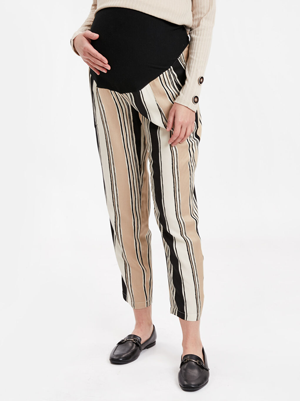 Bej Taş Çizgili Pantolon-1