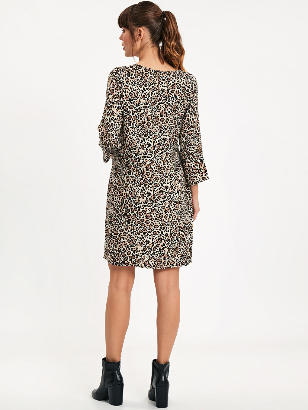 Ekru Baskılı Elbise-1