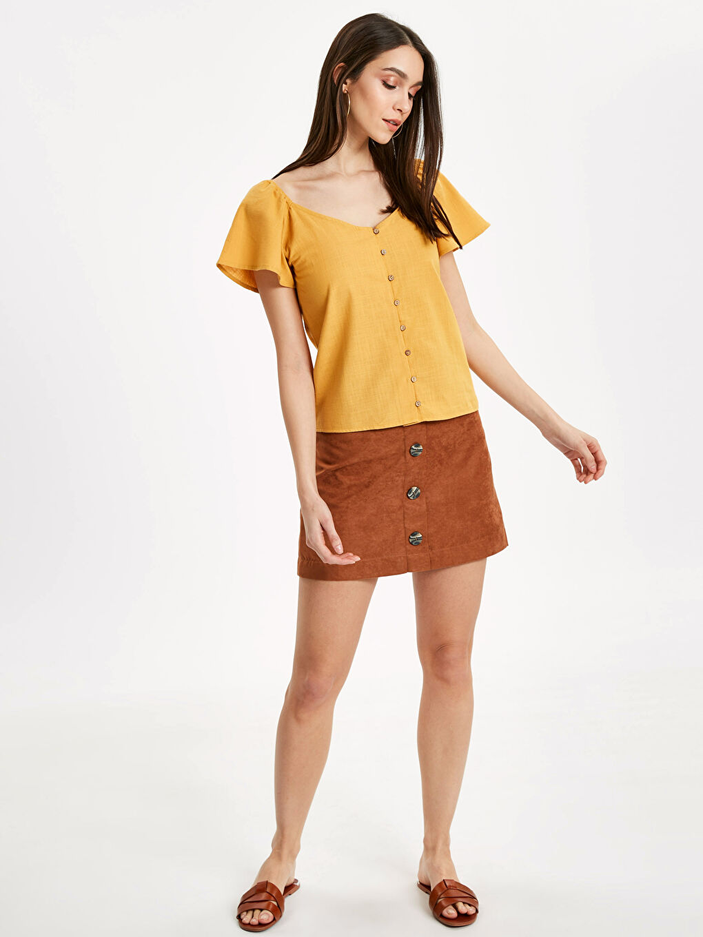 Блузка з V-подібним вирізом, звичайним кроєм і коротким рукавом для жінок-2