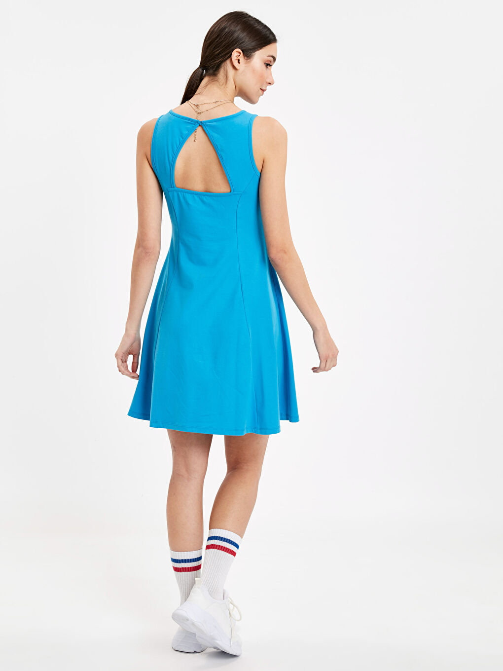 Mavi Kolsuz Penye Kadın Elbise-1