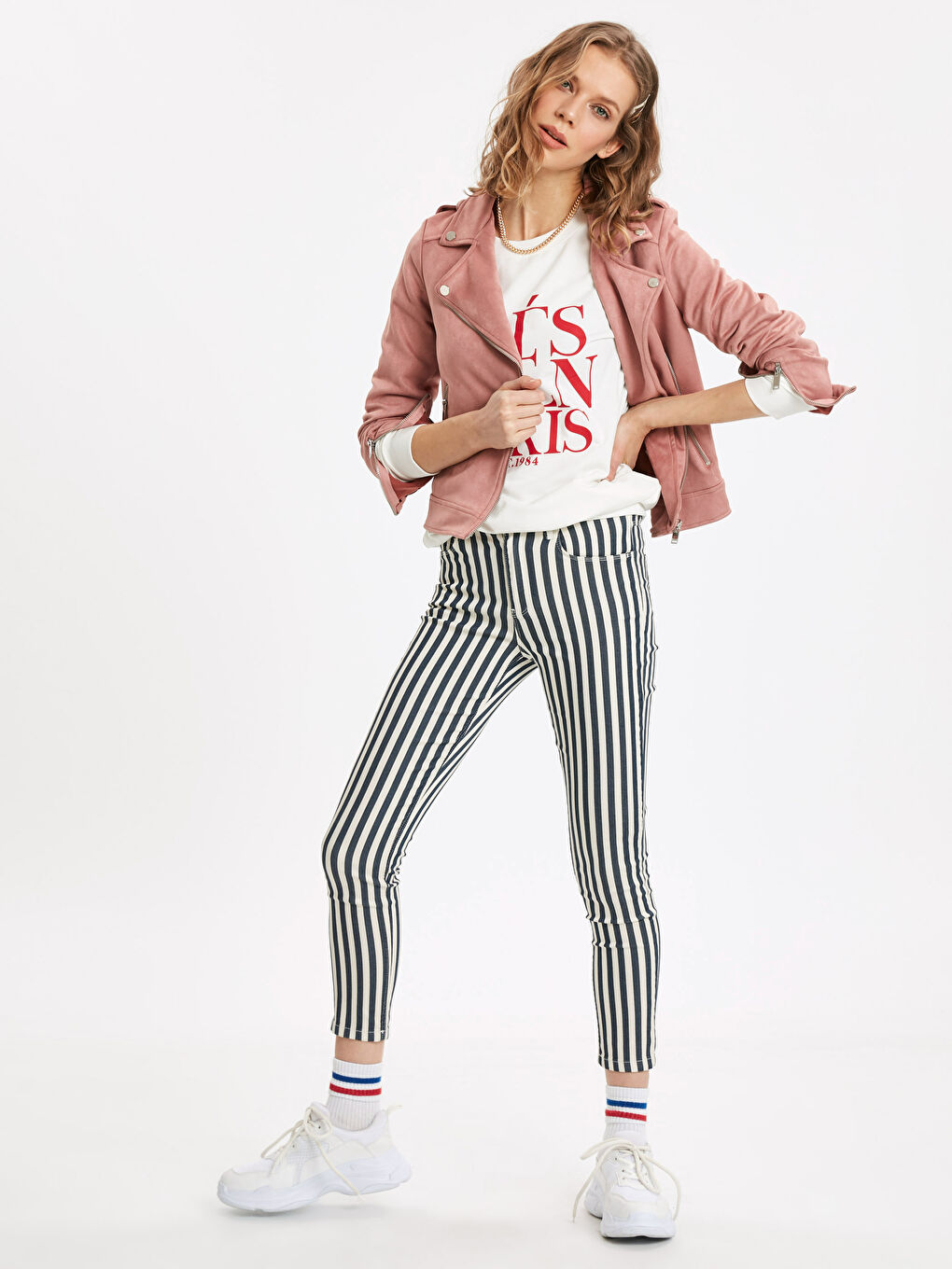 Pastel Pembe Deri Görünümlü Mont-3