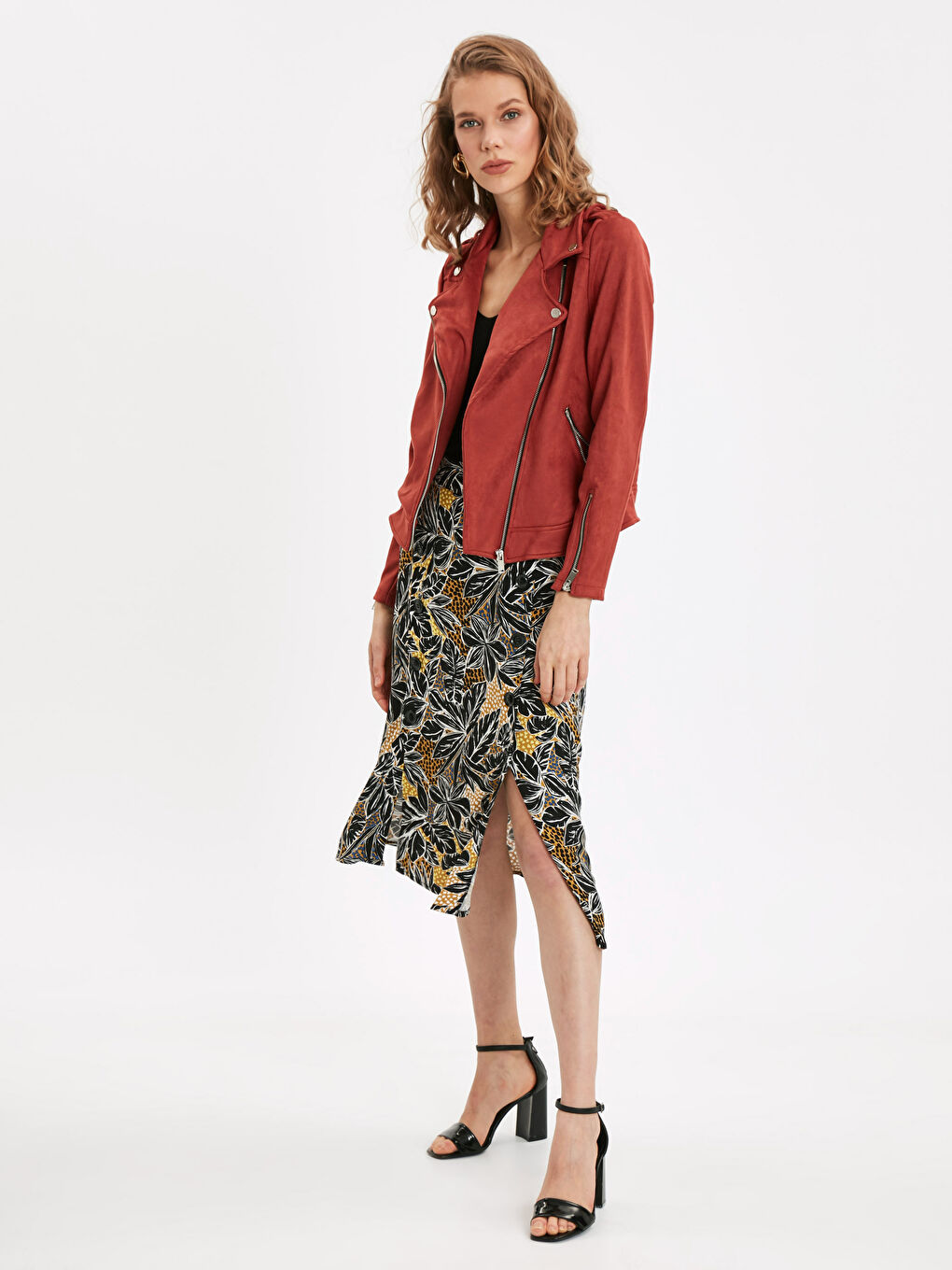 Kiremit Turuncu Deri Görünümlü Mont-2