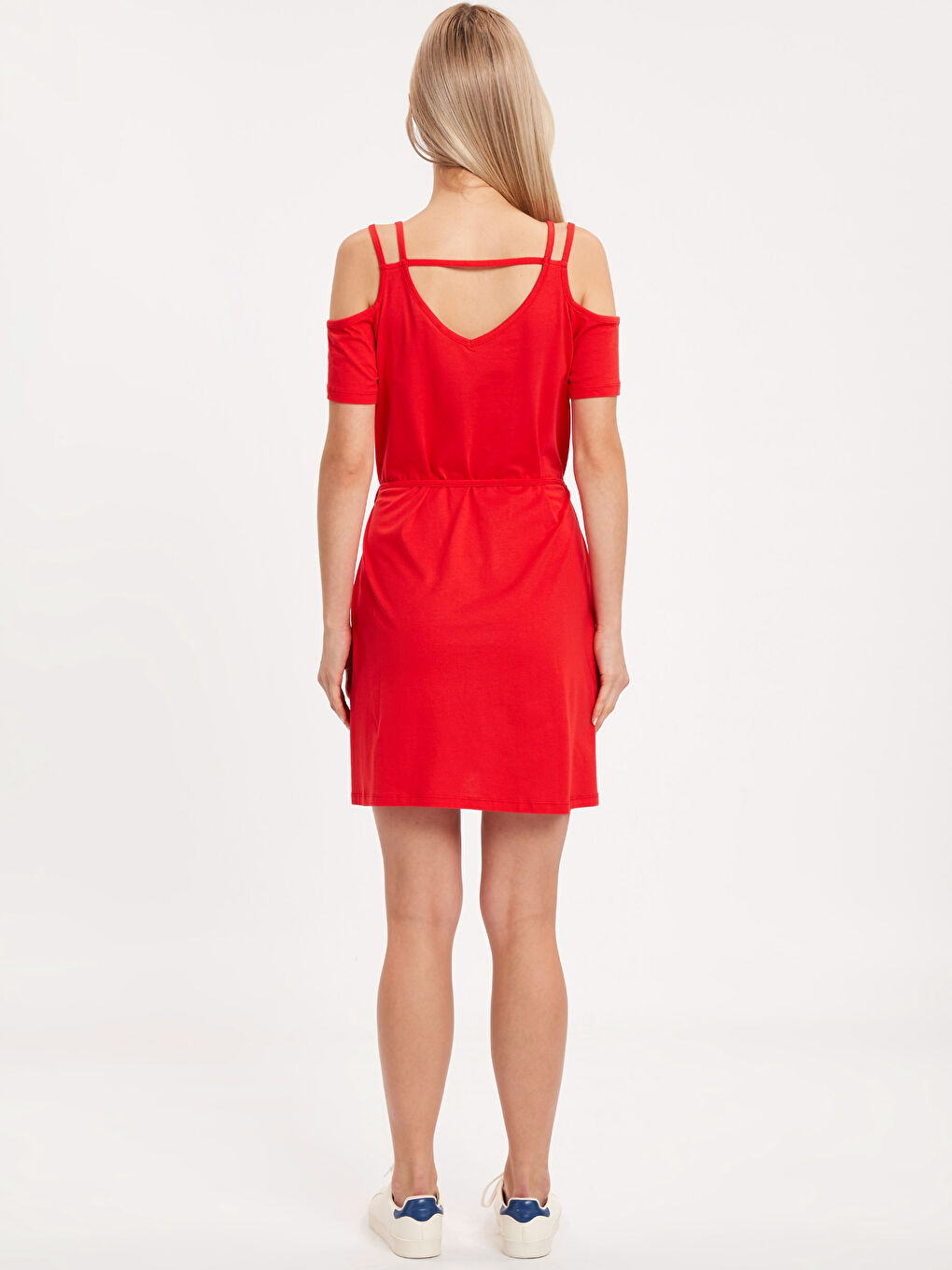 Kırmızı Askılı Penye Kadın Elbise-1