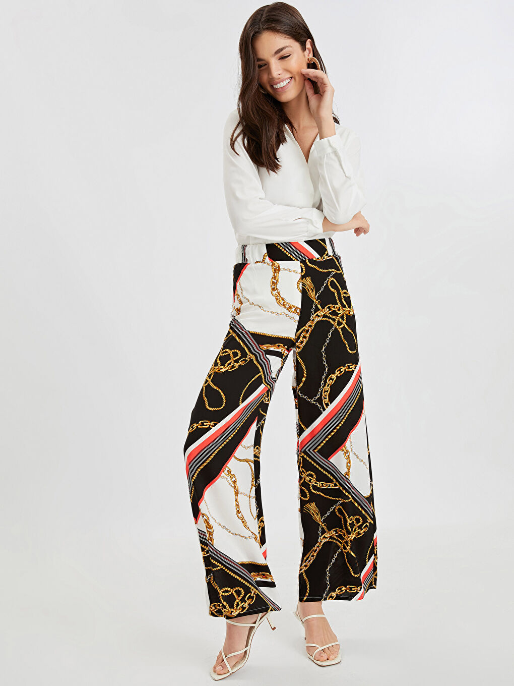 Elastic Waist Figured Palazzo Pants