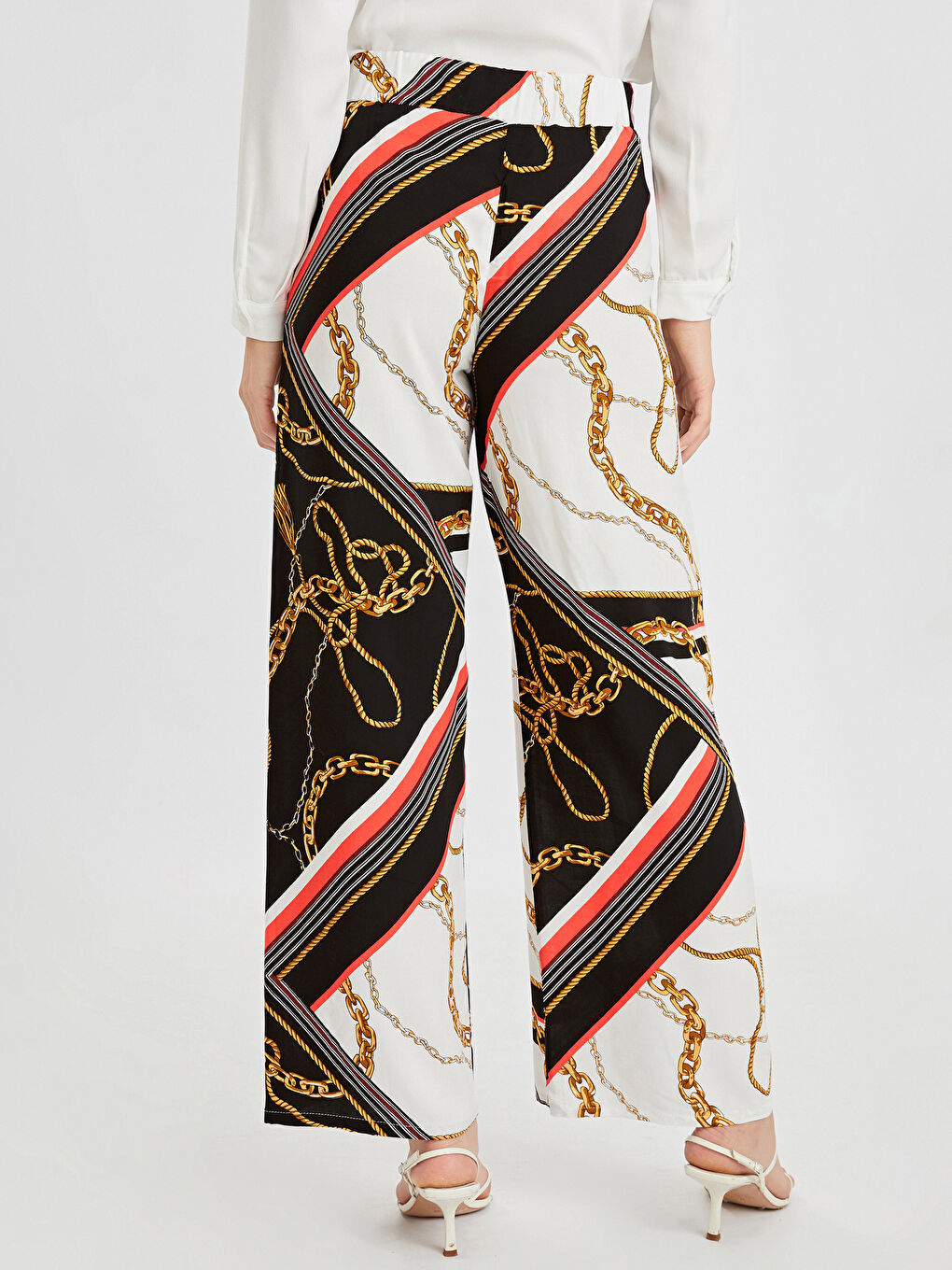 Elastic Waist Figured Palazzo Pants-1