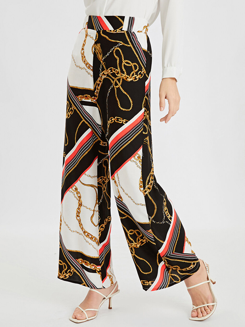 Elastic Waist Figured Palazzo Pants-3