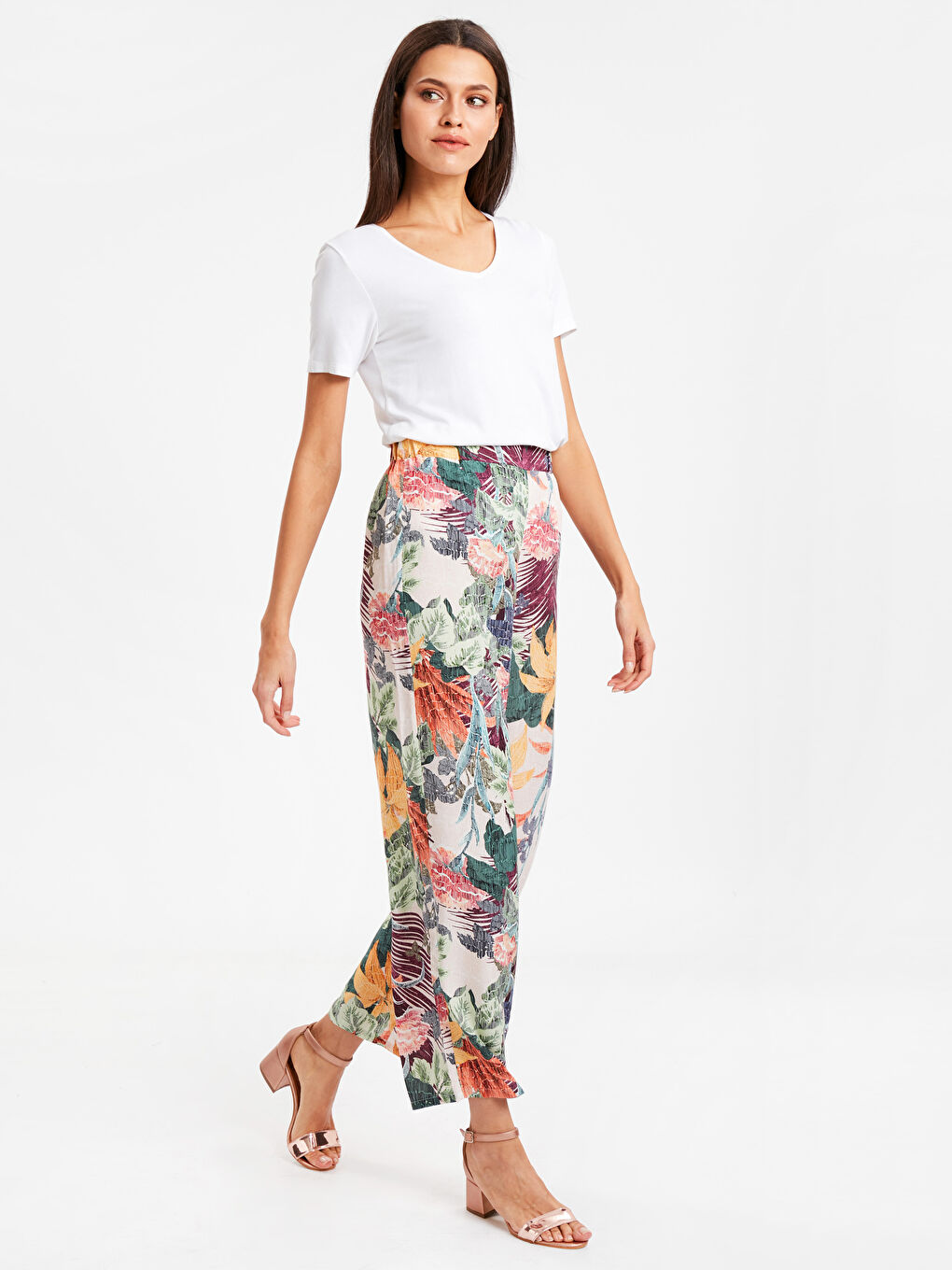 Elastic Waist Figured Palazzo Pants