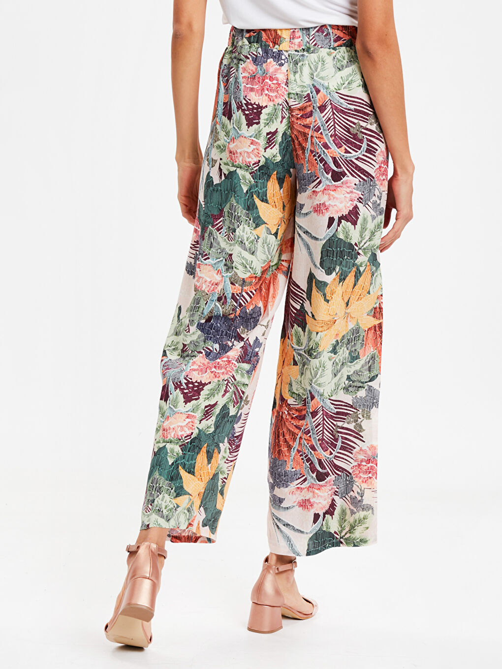 Elastic Waist Figured Palazzo Pants-2