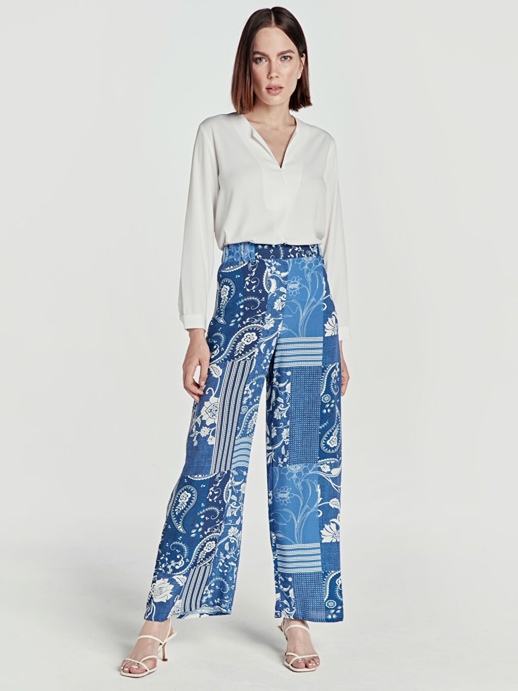 Elastic Waist Figured Palazzo Pants