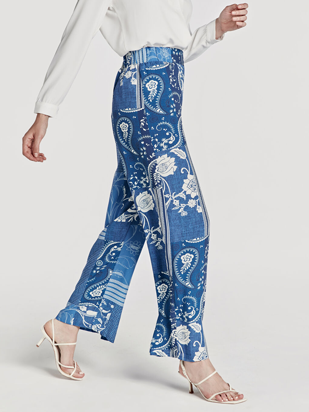 Elastic Waist Figured Palazzo Pants-1