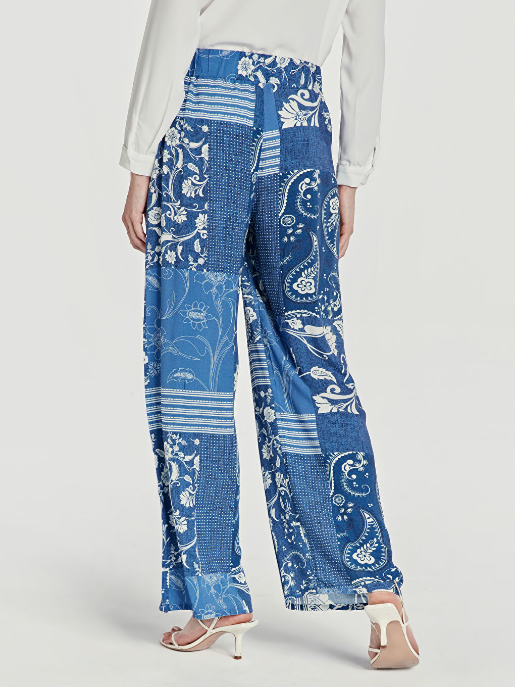 Elastic Waist Figured Palazzo Pants-2