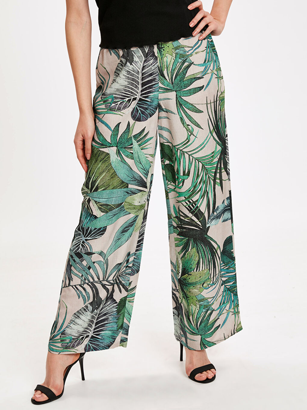 بنطلون بالازو مزين بخصر مطاطي-1