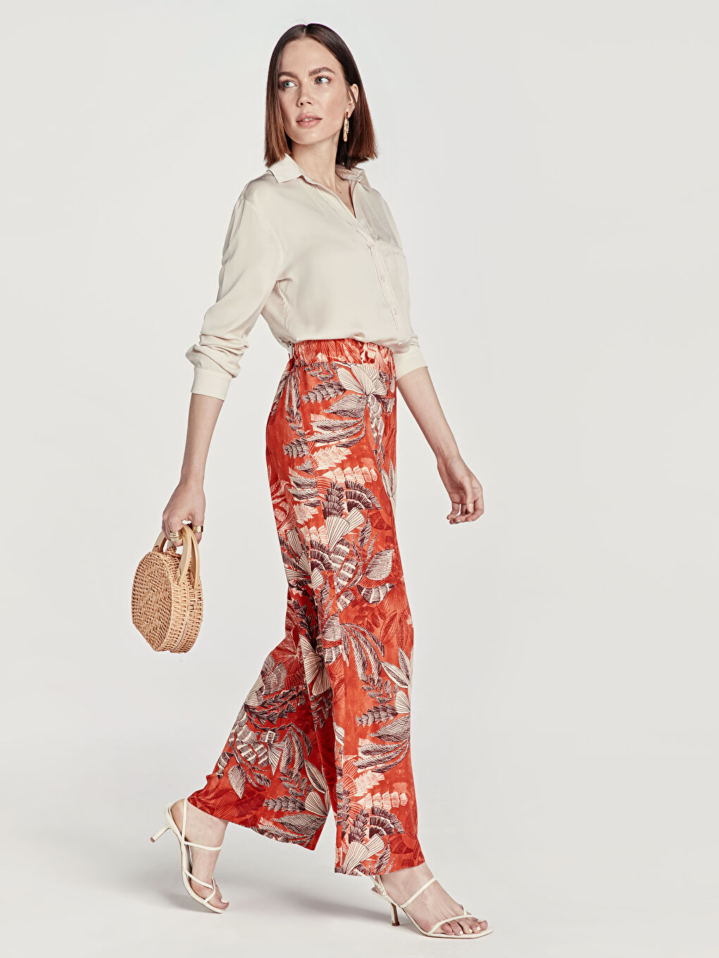 Elastic Waist Figured Palazzo Pants