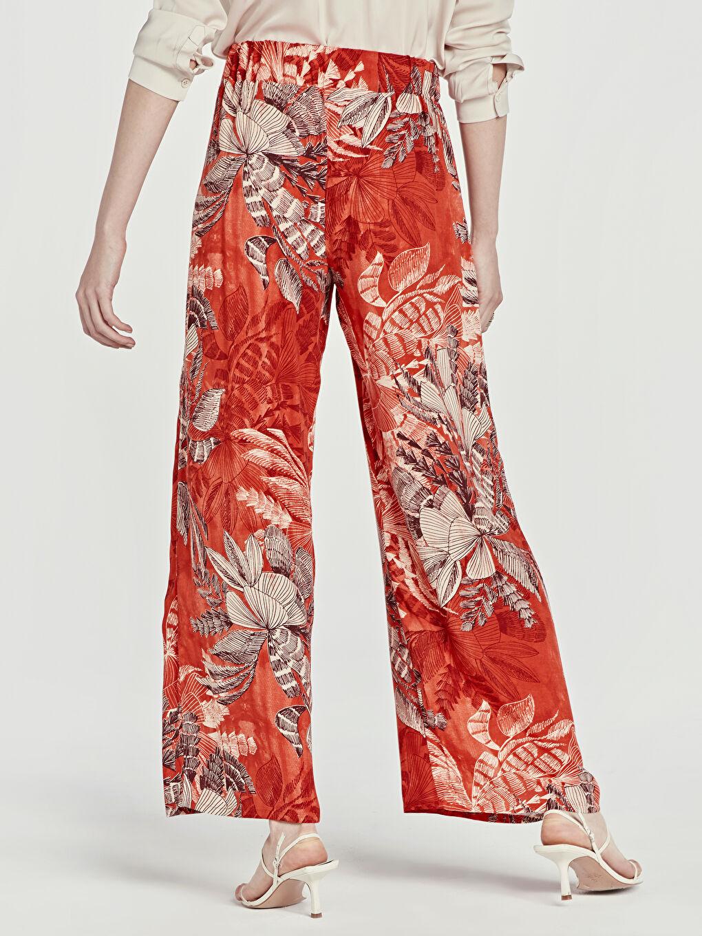 Elastic Waist Figured Palazzo Pants-2