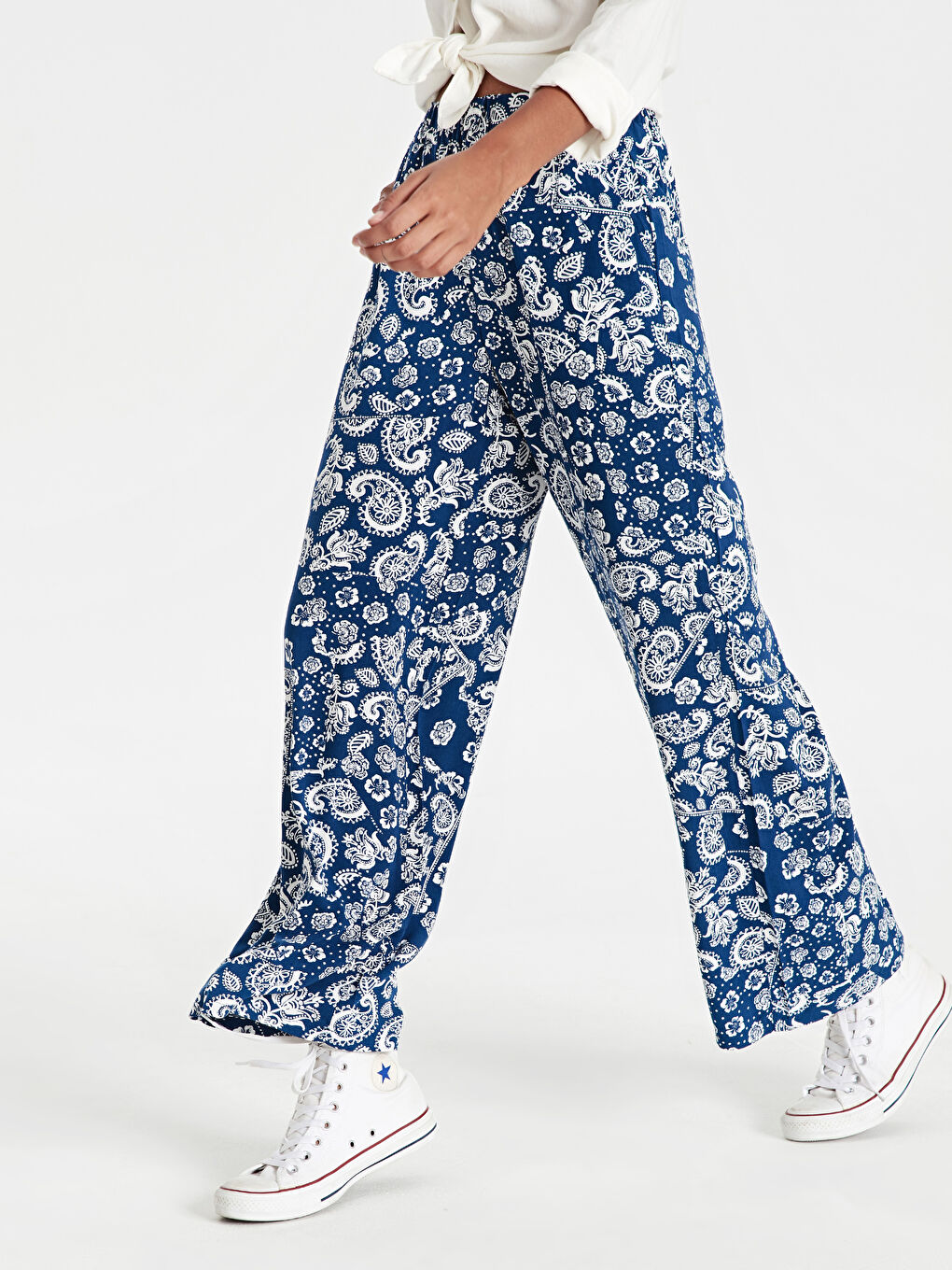 Koyu Lacivert Baskılı Pantolon-1