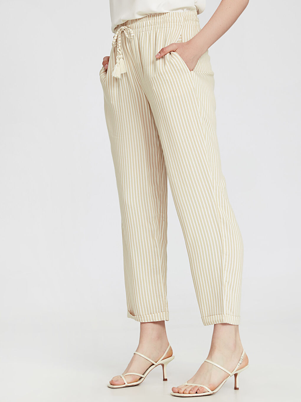 Bej Çizgili Pantolon-3