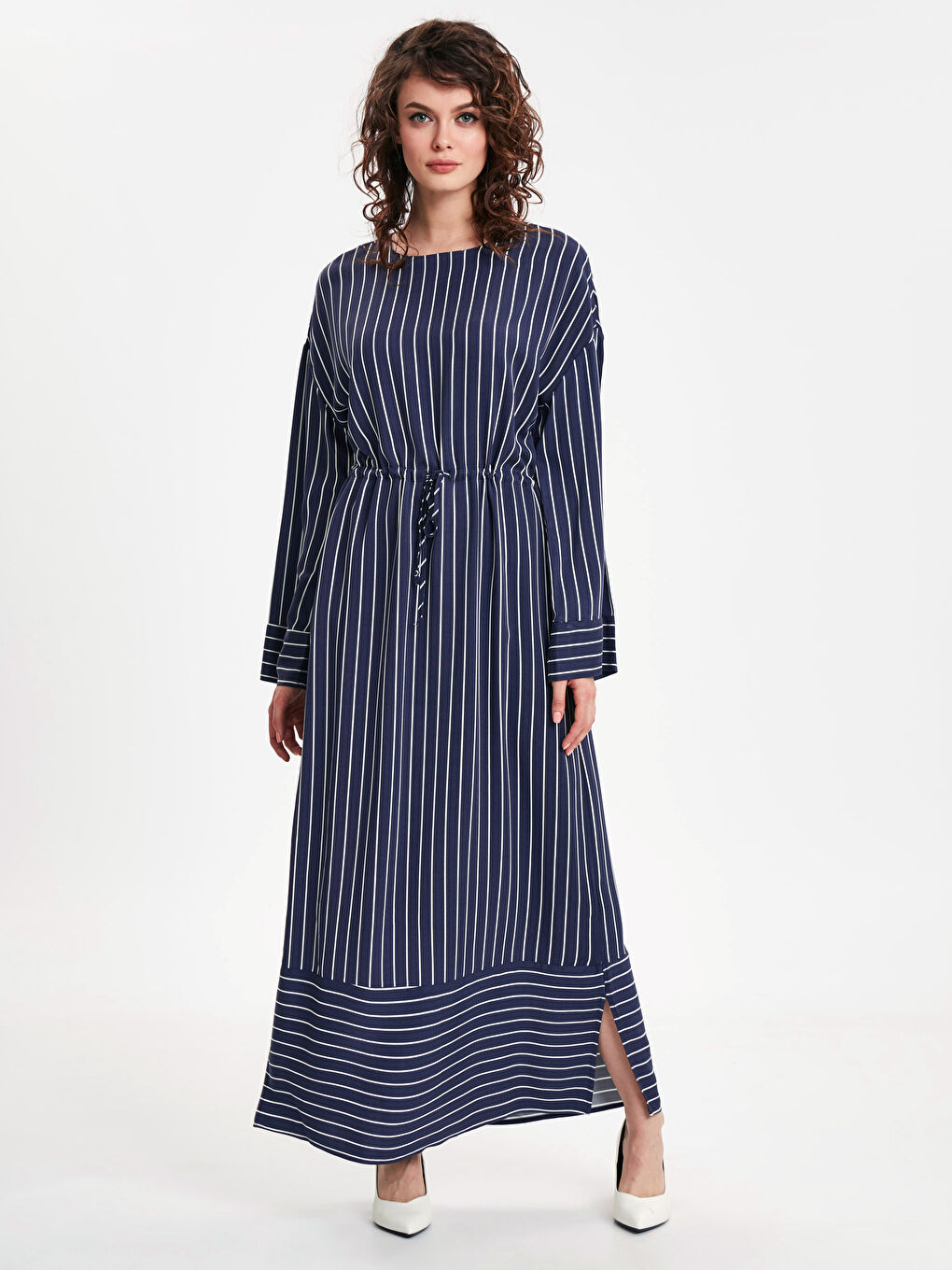 Lacivert Baskılı Gömlek Elbise