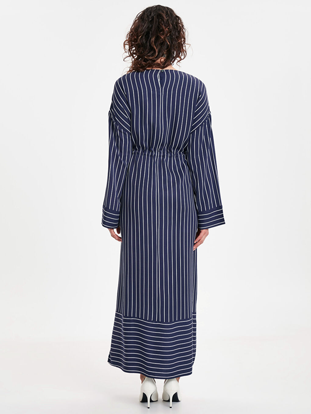 Lacivert Baskılı Gömlek Elbise-1