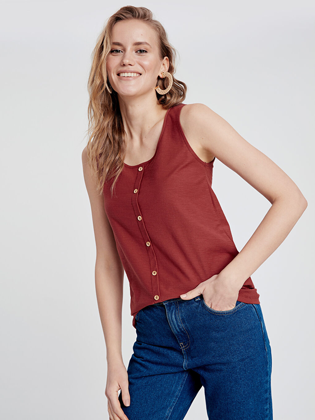 Bordo Kadın U Yaka Düz Atlet